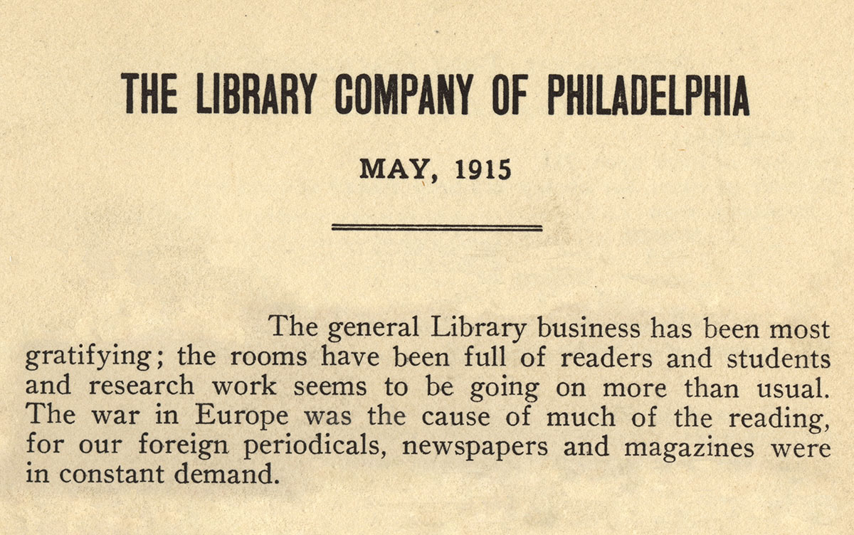 Library Company of Philadelphia, Annual Report, 1915-1916 (Philadelphia, 1916-1917).