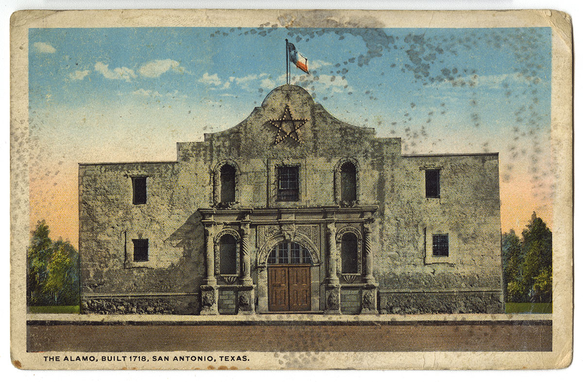 The Alamo (San Antonio, Texas, ca. 1918) Color halftone photomechanical postcard.