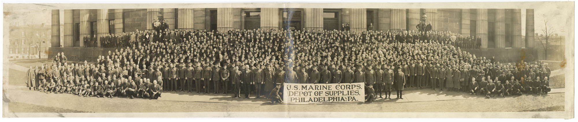 Workers at the U.S. Marine Corps Depot of Supplies, Philadelphia, ca. 1918. Gelatin silver photograph.
