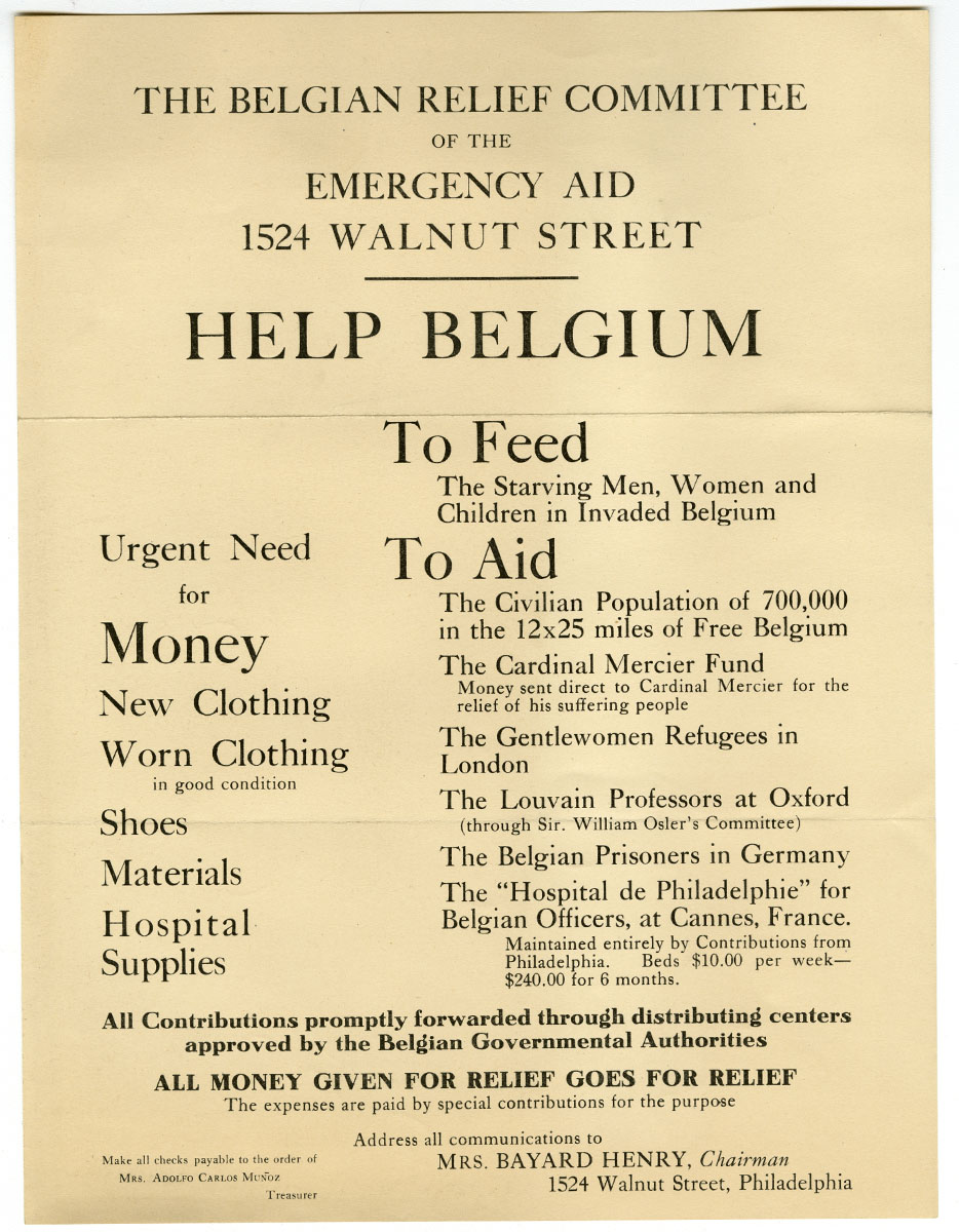 Belgium Relief Committee, Help Belgium (ca. 1917). Loan courtesy of the Historical Society of Pennsylvania.